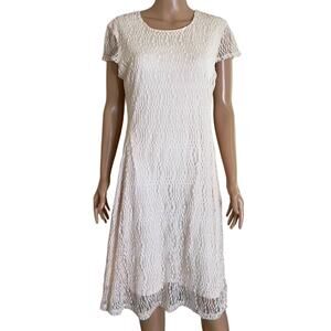 Alfani dress lace overlay pale pink knee length cap sleeve back zip SZ LG formal
